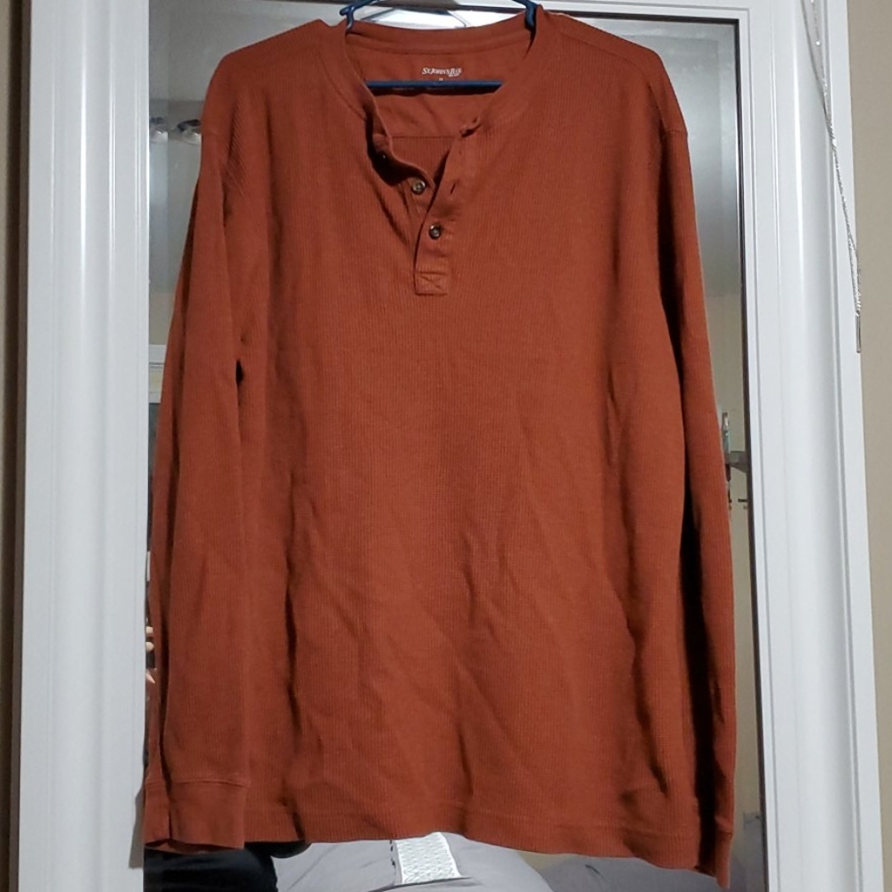 Mens burnt orange waffle Henley